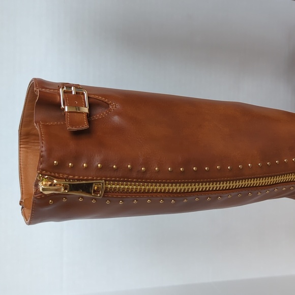 Dream Pairs Intruder-3 Stud Embellished Heeled Tall Boots 9.5 Brown Full Zipper - Picture 3 of 16